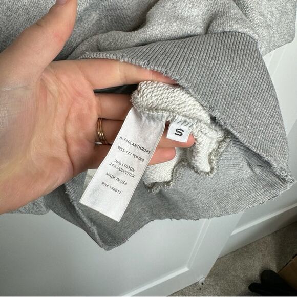 N:Philanthropy Grey Distressed Cold Shoulder Sweatshirt Pullover Size Small - Picture 6 of 7